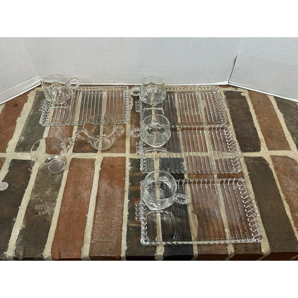 Set Of 4 Vintage 50s Hazel Atlas Orchard Crystal Sip Snack Smoke Party Set Trays